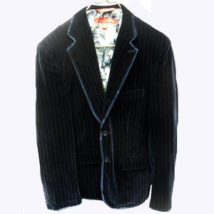 B-52 "velvet" black pinstripe sports coat blazer (camo lining) L